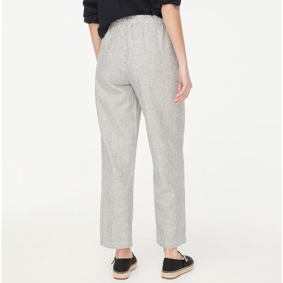 J.Crew Linen Blend Slim Wide Leg Drawstring Pants 14 Black White Striped Relaxed - Picture 2 of 8